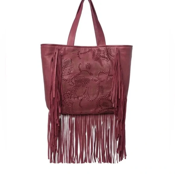 FRYE “VIVIAN” BURGUNDY LEATHER FRINGE BOHO PURSE - Picture 9 of 11
